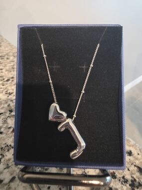 Sterling Silver Heart and Letter 'J' Pendant Necklace - Silver